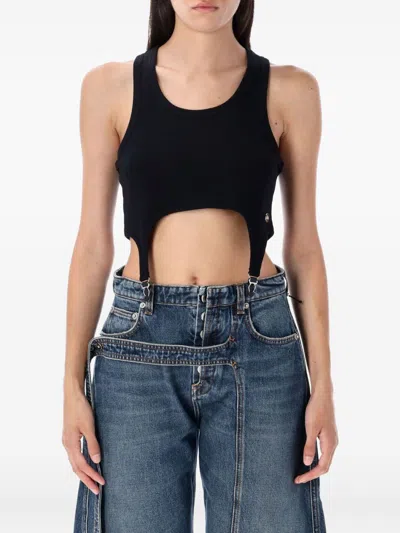 Jean Paul Gaultier Cotton Ribbed Bra With Lingerie Garter In Black