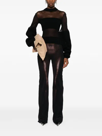 Jean Paul Gaultier High Waist Sheer Trousers With Metallic Finish In Brown