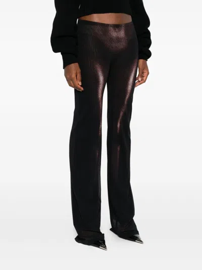 Jean Paul Gaultier High Waist Sheer Trousers With Metallic Finish In Brown