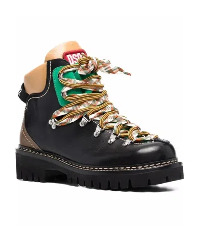 Dsquared2 Hiker Style Leather Boots In Black