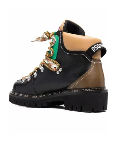 Dsquared2 Hiker Style Leather Boots In Black