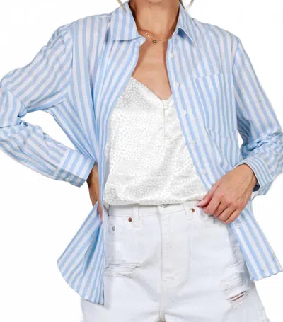 Vine & Love Collared Striped Button Down Top In Blue In Blue