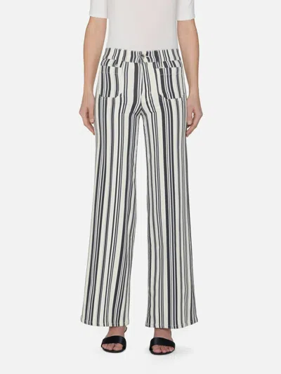 Frame Le Slim Palazzo Wide-leg Pants In Navy Stripe In White