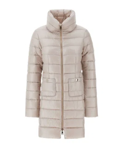 Herno Quilted Padded High Collar Down Jacket In Neutral