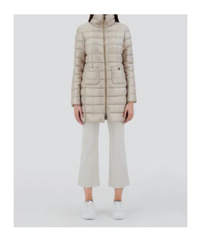 Herno Quilted Padded High Collar Down Jacket In Neutral