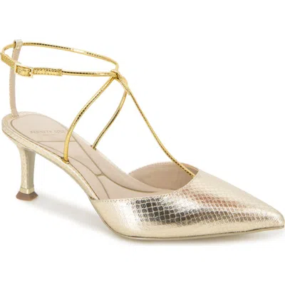 Kenneth Cole Umi Snakeskin Embossed Pointed Toe Pump In Gold
