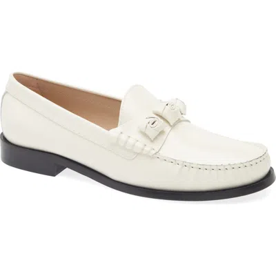 Stuart Weitzman Lottie Leather Bow Loafers In White