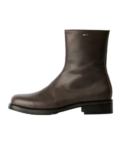 Our Legacy Chocolate Leather Camion Ankle Boots In Black