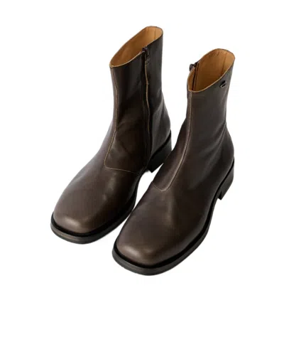 Our Legacy Chocolate Leather Camion Ankle Boots In Black