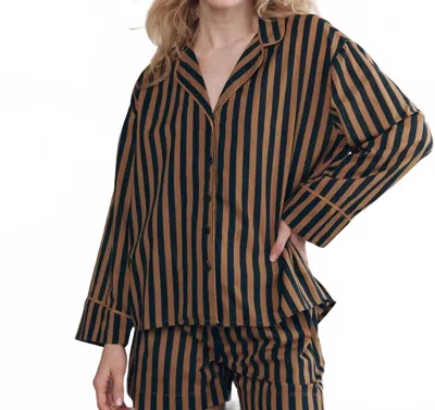 The Great The Pajama Button Shirt In Club Stripe In Brown