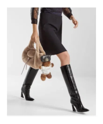 Fendi Arco Leather Knee High Boots Sculptural Heel In Black