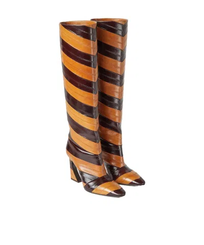 Fendi Boot Anguilla Lucida Bicolor Boots Multicolor In Brown