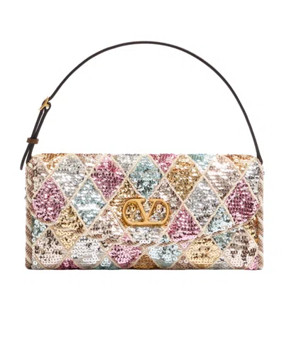 Valentino Vain Small Diamond Sequin-embroidered Shoulder Bag In Pink