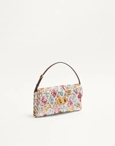 Valentino Vain Small Diamond Sequin-embroidered Shoulder Bag In Pink