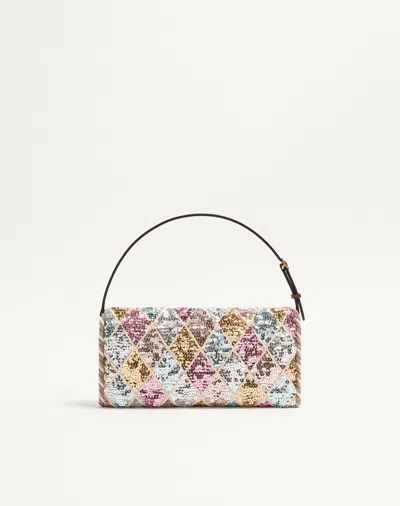 Valentino Vain Small Diamond Sequin-embroidered Shoulder Bag In Pink