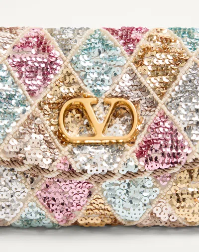 Valentino Vain Small Diamond Sequin-embroidered Shoulder Bag In Pink