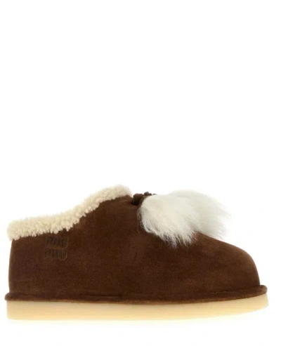 Miu Miu Suede Shearling-lined Booties With Fur Tassels In Burgundy