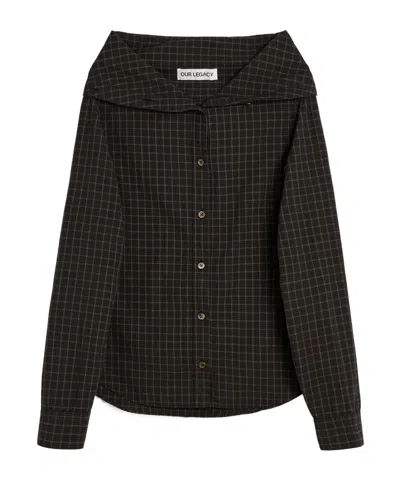 Our Legacy Off-the-shoulder Black Shirt With Subtle Grid Pattern In Black