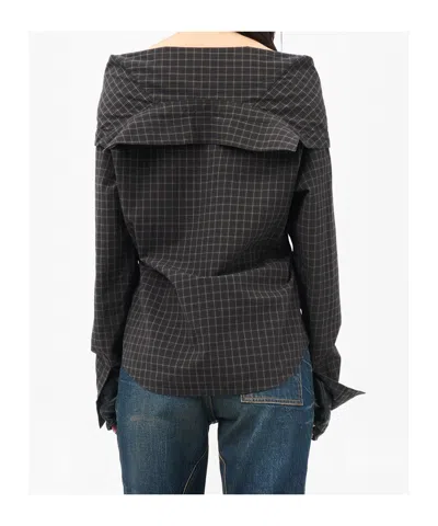 Our Legacy Off-the-shoulder Black Shirt With Subtle Grid Pattern In Black