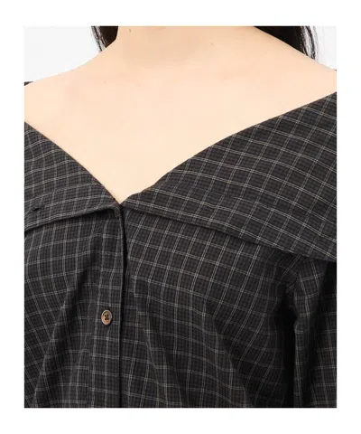 Our Legacy Off-the-shoulder Black Shirt With Subtle Grid Pattern In Black