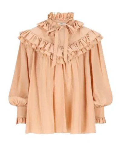 Chloé Oversized Top With Ruffles In Neutral