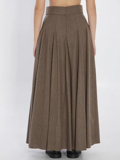 Max Mara High-waisted Pleated Wool Blend Skirt In Green