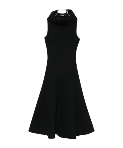 Jacquemus Black High-neck Dress In Animal Print