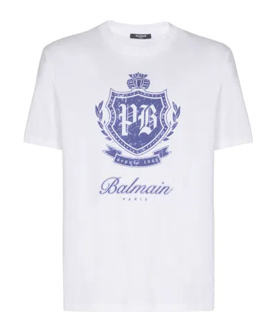Balmain Short-sleeved T-shirt With College Emblem Print In White