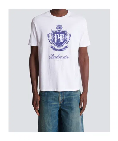 Balmain Short-sleeved T-shirt With College Emblem Print In White