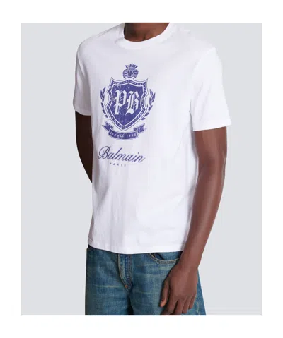 Balmain Short-sleeved T-shirt With College Emblem Print In White
