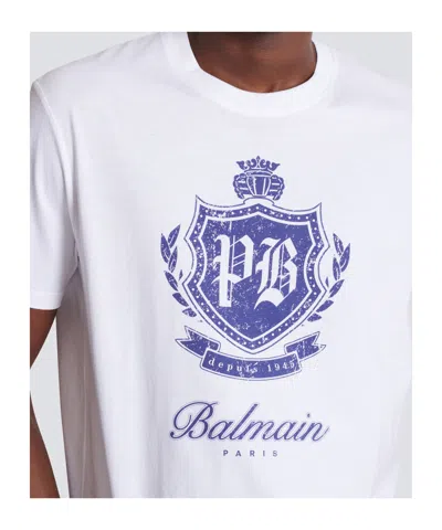 Balmain Short-sleeved T-shirt With College Emblem Print In White