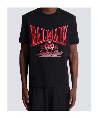 Balmain T-shirt With A Logo And Velvet Finish In Transparent