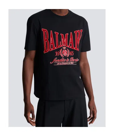 Balmain T-shirt With A Logo And Velvet Finish In Transparent