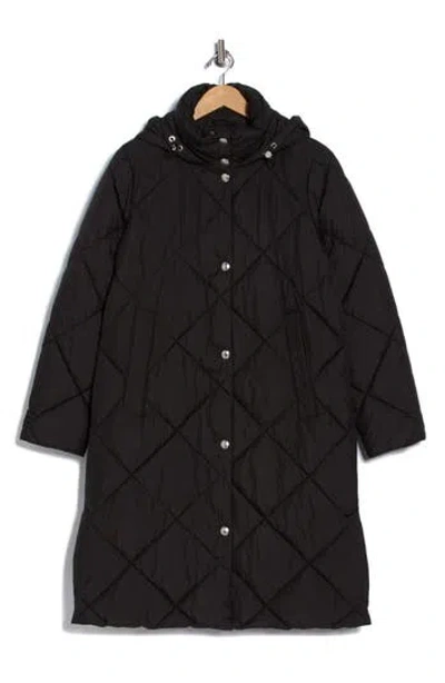 Sam Edelman Hooded Long Quilted Puffer Jacket In Black
