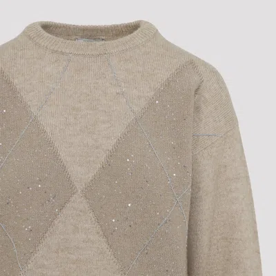 Peserico Cashmere Lurex-embellished Sweater With Diamond Pattern In Gray