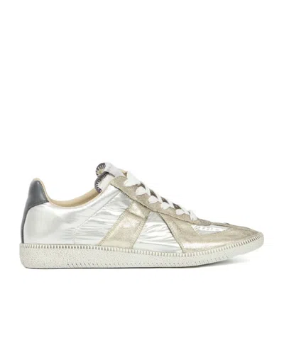 Maison Margiela Replica Sneakers With Metallic Panel Design In White