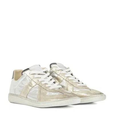 Maison Margiela Replica Sneakers With Metallic Panel Design In White
