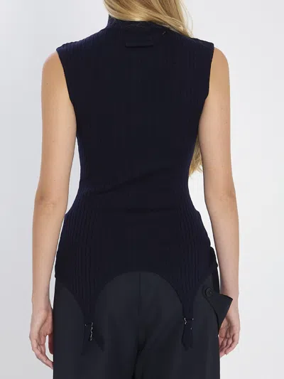 Jean Paul Gaultier Fitted Ribbed Top Featuring Lingerie Garter In Black