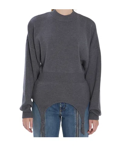 Jean Paul Gaultier High Neck Bat Sleeves Lingerie Garter Pullover Sweater In Gray