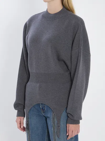 Jean Paul Gaultier High Neck Bat Sleeves Lingerie Garter Pullover Sweater In Gray