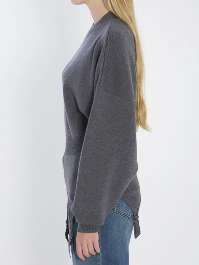 Jean Paul Gaultier High Neck Bat Sleeves Lingerie Garter Pullover Sweater In Gray