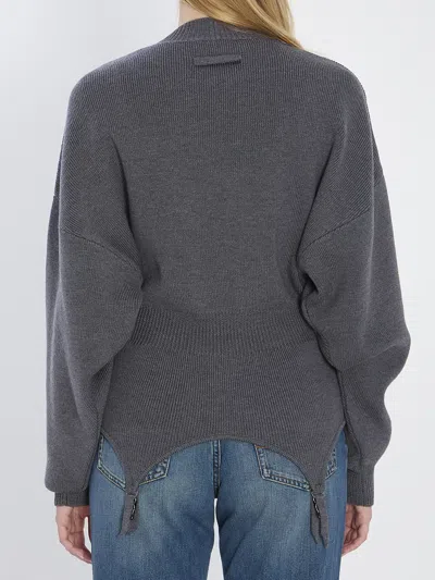 Jean Paul Gaultier High Neck Bat Sleeves Lingerie Garter Pullover Sweater In Gray