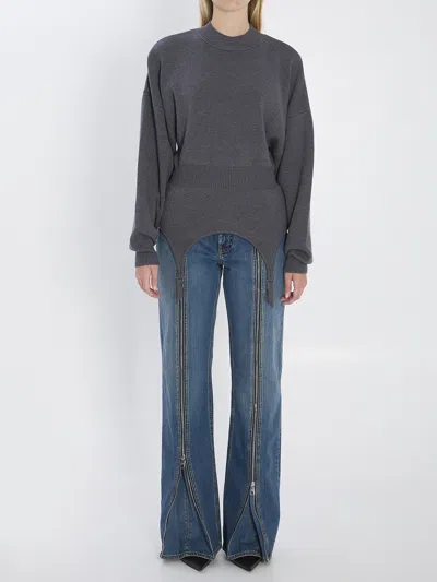 Jean Paul Gaultier High Neck Bat Sleeves Lingerie Garter Pullover Sweater In Gray