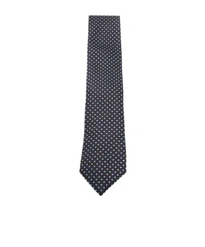 Zegna Geometric Pattern Tie Pointed Tip In Blue