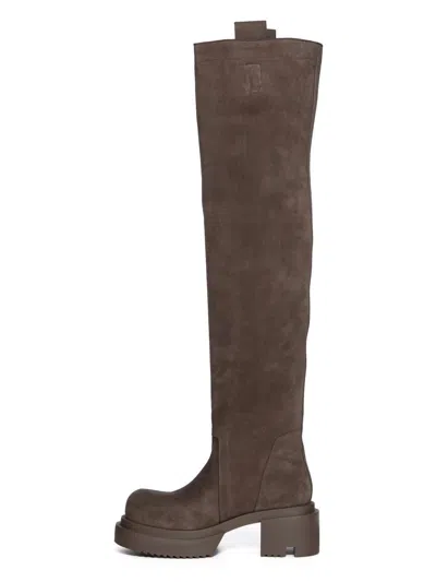 Rick Owens Wader Bogun Suede Over-the-knee Platform Boots In Gray