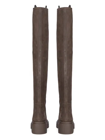 Rick Owens Wader Bogun Suede Over-the-knee Platform Boots In Gray