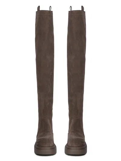 Rick Owens Wader Bogun Suede Over-the-knee Platform Boots In Gray