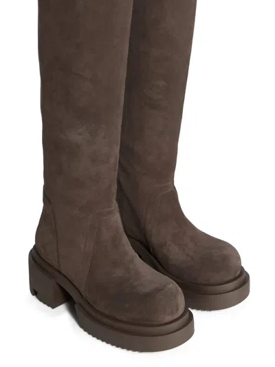 Rick Owens Wader Bogun Suede Over-the-knee Platform Boots In Gray