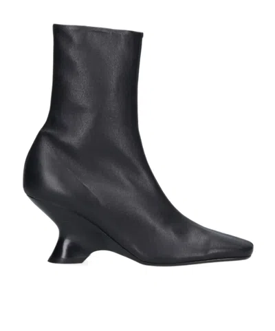 Dries Van Noten Pointed Toe Ankle Boots With Sculptural Heel In Black