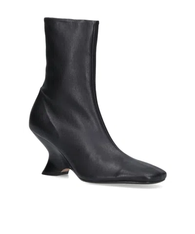 Dries Van Noten Pointed Toe Ankle Boots With Sculptural Heel In Black